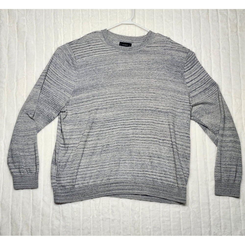 Lucky Brand Men's XXL Crew Neck Sweater Gray Heathered Striped Long Sleeve